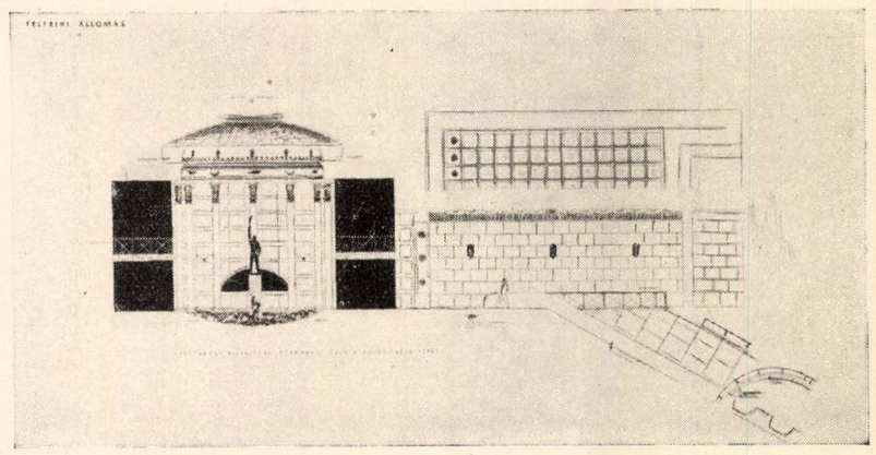 Budapest, M2 metró, Kossuth Lajos tér, Magyar Építőművészet, felszíni csarnok hosszmetszete