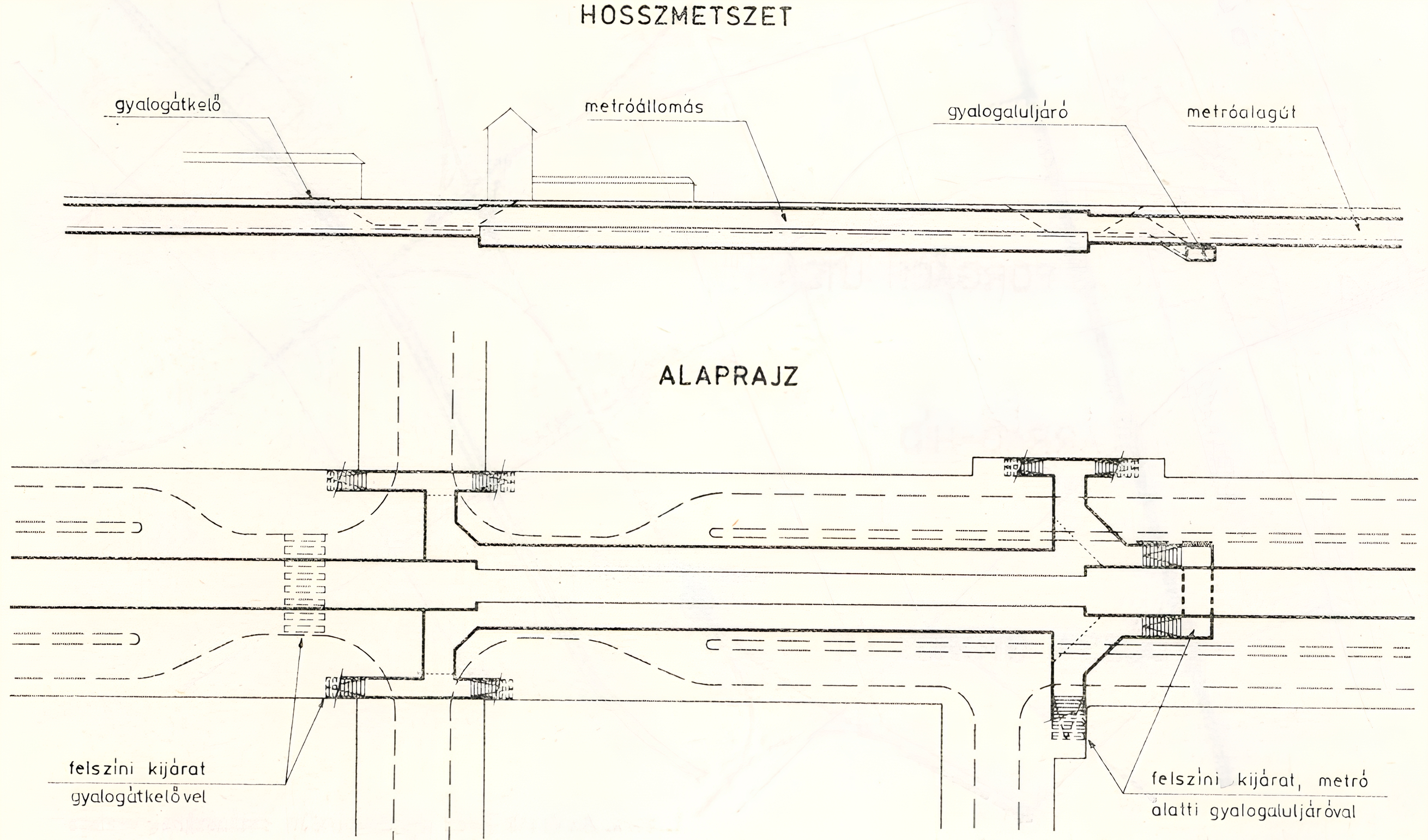 Budapest, M3 metró, III/B szakasz, kis mélységű állomás elvi elrendezése