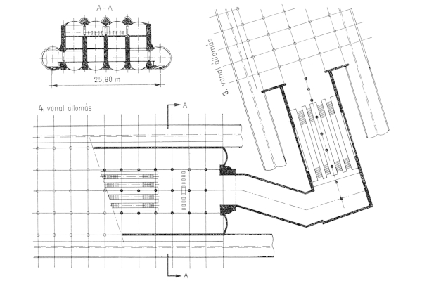 Budapest, M4 metró, Kálvin tér, alaprajz, bélyegkép