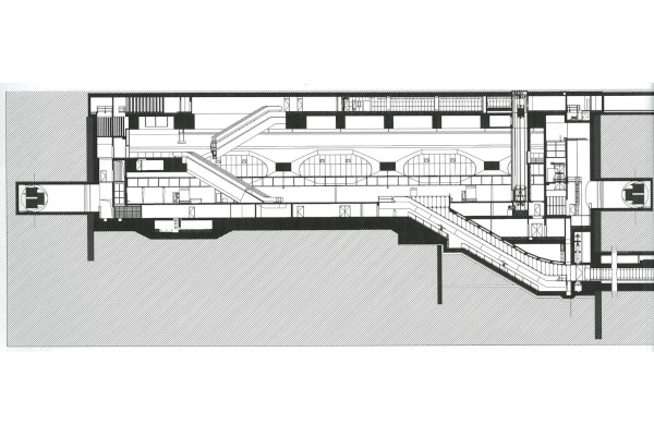Budapest, M4 metró, Kálvin tér, hosszmetszet, bélyegkép