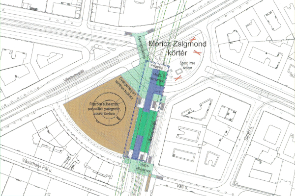 Budapest, M4 metró, Móricz Zsigmond körtér, helyszínrajz, bélyegkép