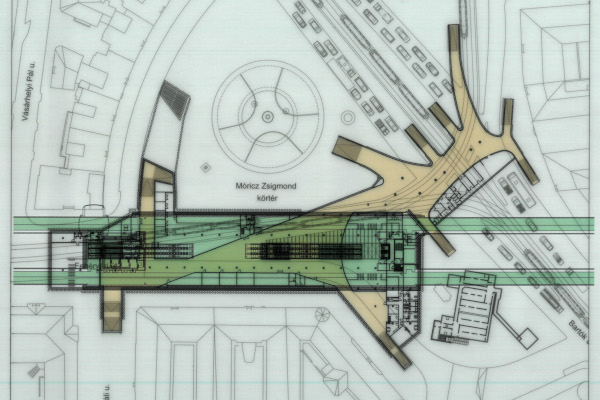 Budapest, M4 metró, Móricz Zsigmond körtér, helyszínrajz, bélyegkép