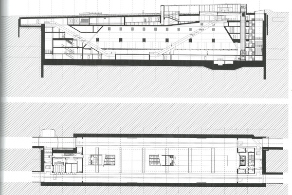 Budapest, M4 metró, Móricz Zsigmond körtér, hosszmetszet, alaprajz, bélyegkép