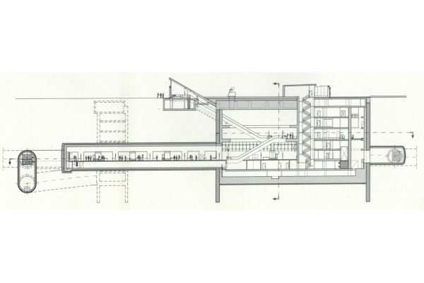 Budapest, M4 metró, Rákóczi tér, keresztmetszet, hosszmetszet, bélyegkép