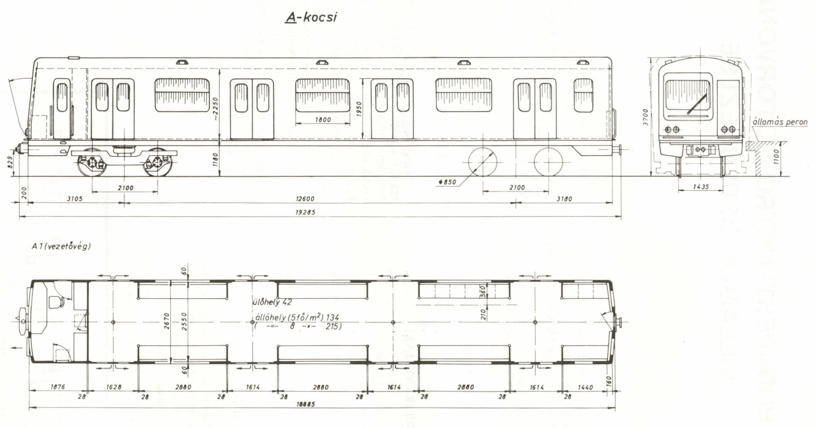 Budapest, Ganz-Hunslet G2, prototípus metró jármű, jellegrajz