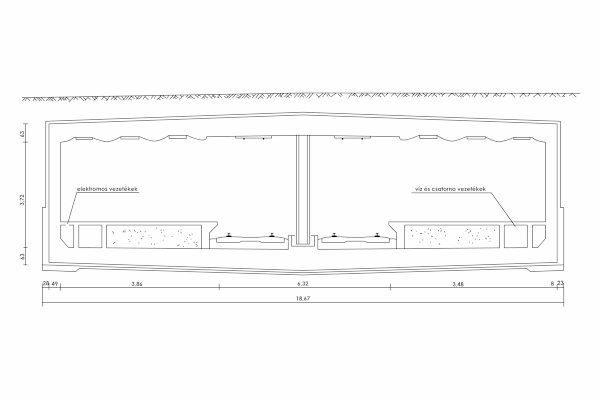 Budapest, M1 metró, Széchenyi fürdő, Mexikói út, keresztmetszet, bélyegkép