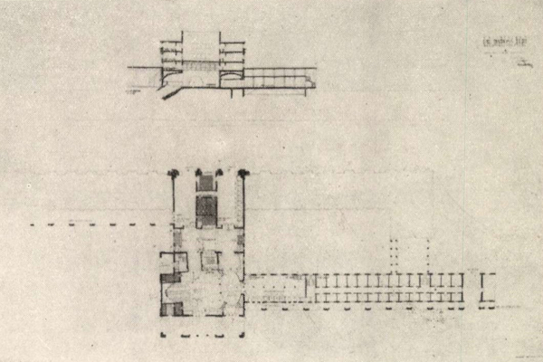 Budapest, M2 metró, Keleti pályaudvar, Magyar Építőművészet, felszíni csarnok alaprajza, bélyegkép
