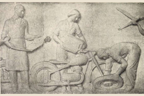 Budapest, M2 metró, Puskás Ferenc stadion, Magyar Építőművészet, szocreál szobor, bélyegkép