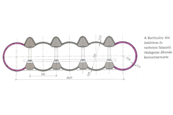 Budapest, M2 metró, Batthyány tér, keresztmetszet, bélyegkép