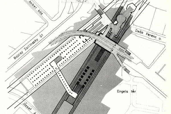 Budapest, M2 metró, Deák Ferenc tér, alaprajz, bélyegkép