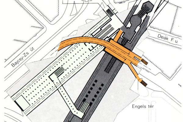 Budapest, M2 metró, Deák Ferenc tér, alaprajz, bélyegkép