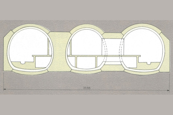 Budapest, M2 metró, Déli pályaudvar, keresztmetszet, bélyegkép