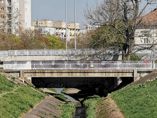 Budapest, M3 metró, metró viadukt a Rákos-patak felett, bélyegkép