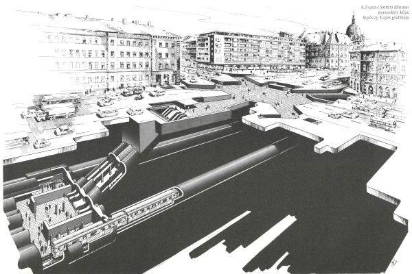 Budapest, M3 metró, Corvin-negyed, perspektív kép, Sípőczy Lajos, bélyegkép