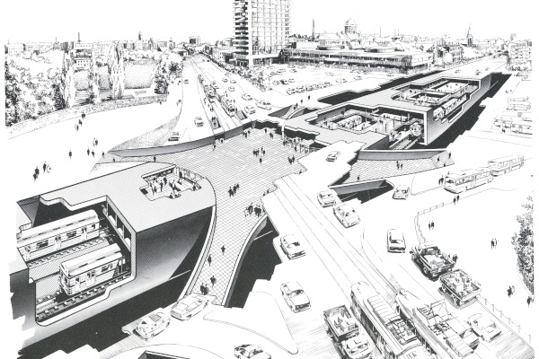 Budapest, M3 metró, Nagyvárad tér, perspektív kép, Sípőczy Lajos, bélyegkép