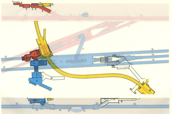 Budapest, M3 metró, Deák Ferenc tér, alaprajz, bélyegkép