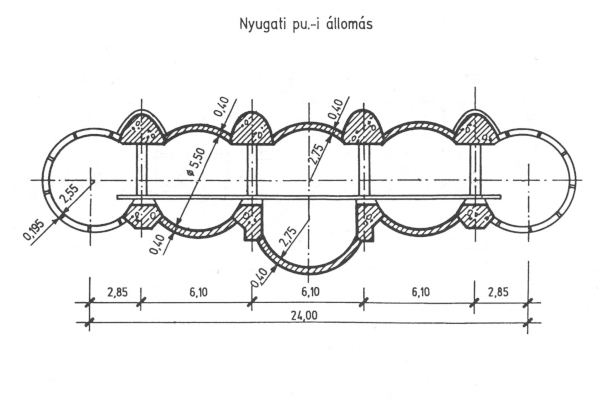 Budapest, M3 metró, Nyugati pályaudvar, keresztmetszet, bélyegkép