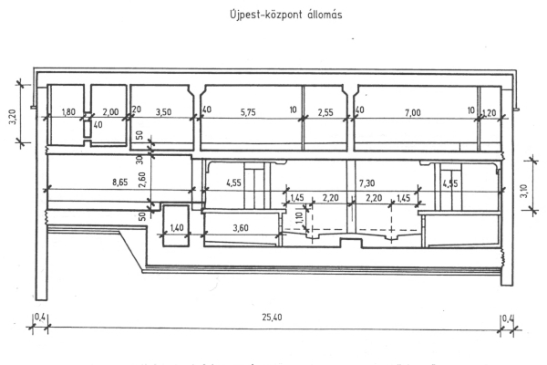Budapest, M3 metró, Újpest-központ, keresztmetszet, bélyegkép