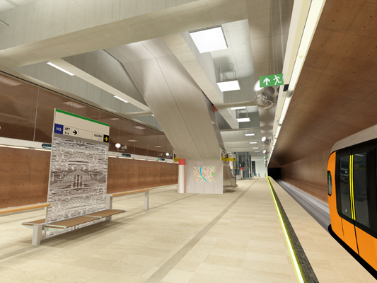 Budapest, M4 metró, Kelenföld vasútállomás, Palatium Stúdió látványterv, bélyegkép