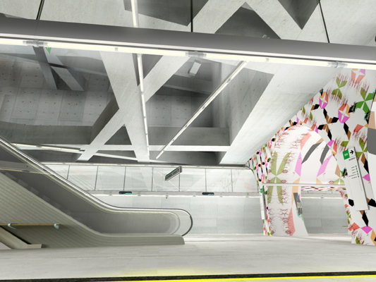 Budapest, M4 metró, Szent Gellért tér - Műegyetem, Palatium Stúdió látványterv, bélyegkép