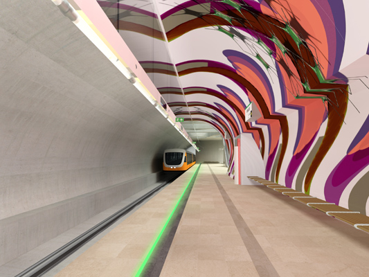 Budapest, M4 metró, Fővám tér, Palatium Stúdió látványterv, bélyegkép