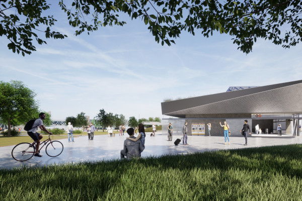 Budapest, M5 metró, Boráros tér, látványterv, bélyegkép